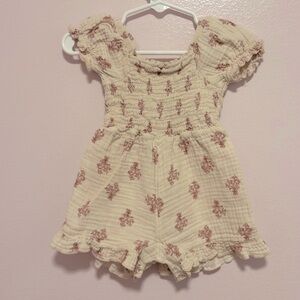 Modern Moments Cream and Pink Gauzy Floral Romper Sz 12 Mo